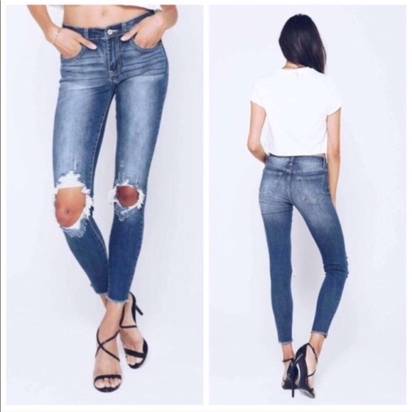 New! KanCan distressed dark washed jeans - Picture 2 of 7